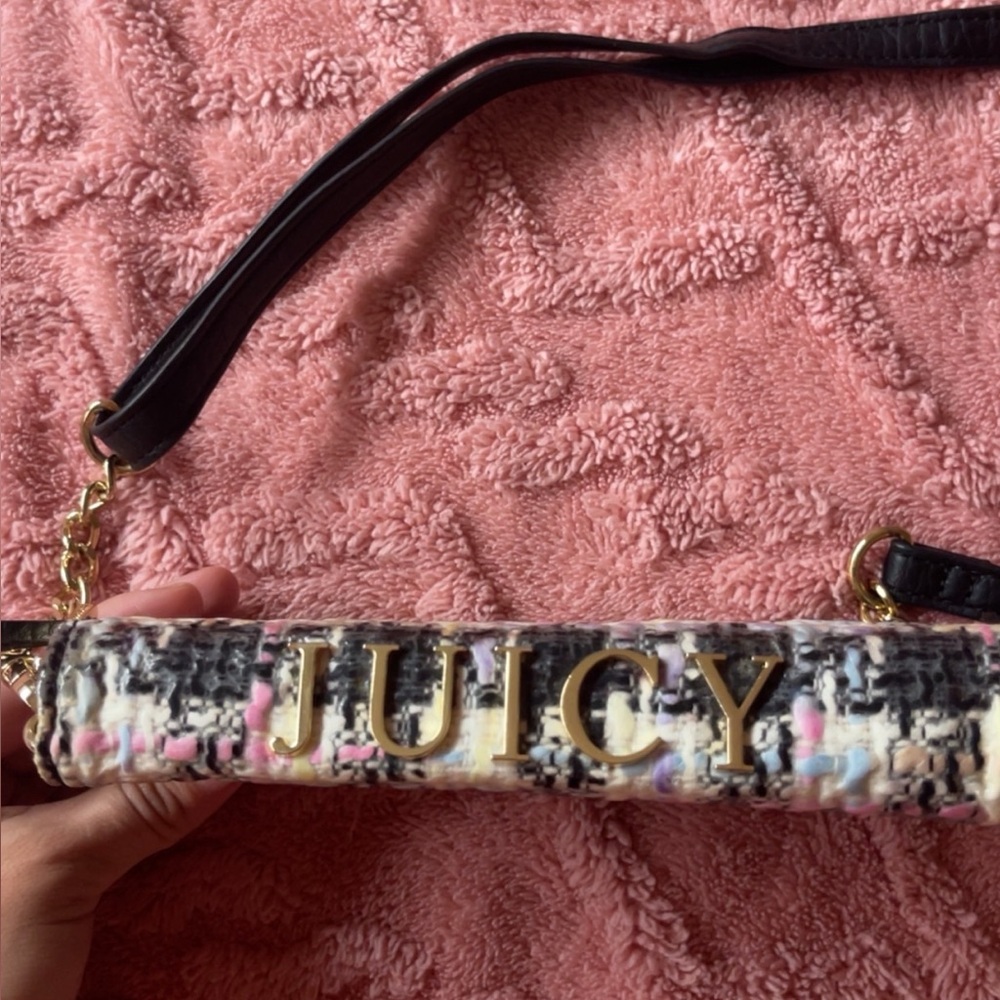 Juicy Couture Black and Pink Tweed Shoulder Bag